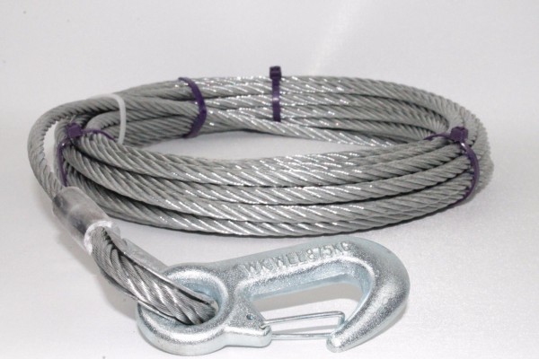Stahlseil Seil 20 m in 6 mm mit Lasthaken für Seilwinden ALKO Knott Schlegel Nieper L2750.20