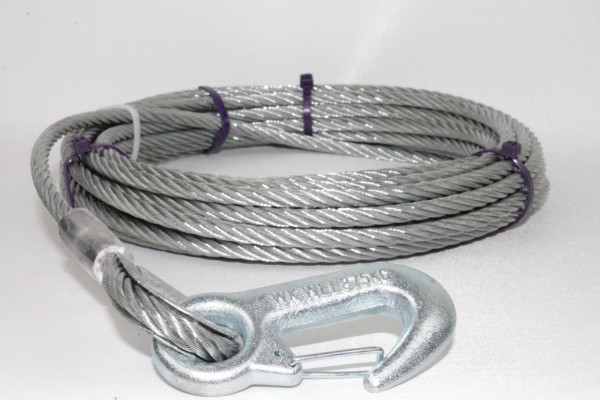 Stahlseil für Seilwinden Drahtseil Seil 12,5m Ø7mm m.Lasthaken DIN12385-4 L2755.12