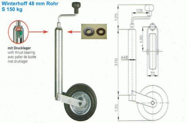 Stützrad für PKW Anhänger Trailer Wohnwagen Neu 130100