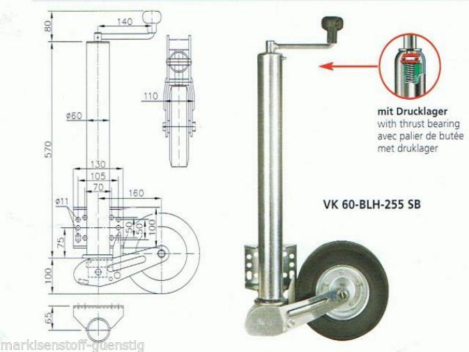 Stützrad Anhängerstützrad mit Vollautomatischer Klapp-Verriegelung 1000 kg 